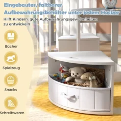 Kindertisch mit 4 Stühlen rund 5 teilige Kindersitzgruppe aus Holz mit 4 Stauraumhocker