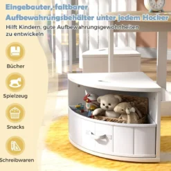 Kindertisch mit 4 Stühlen rund 5 teilige Kindersitzgruppe aus Holz mit 4 Stauraumhocker