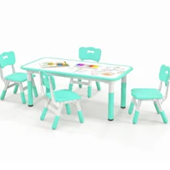 Kindertisch mit 4 Stühlen Set mit Graffiti-Tischplatte Höhenverstellbare Kindersitzgruppe