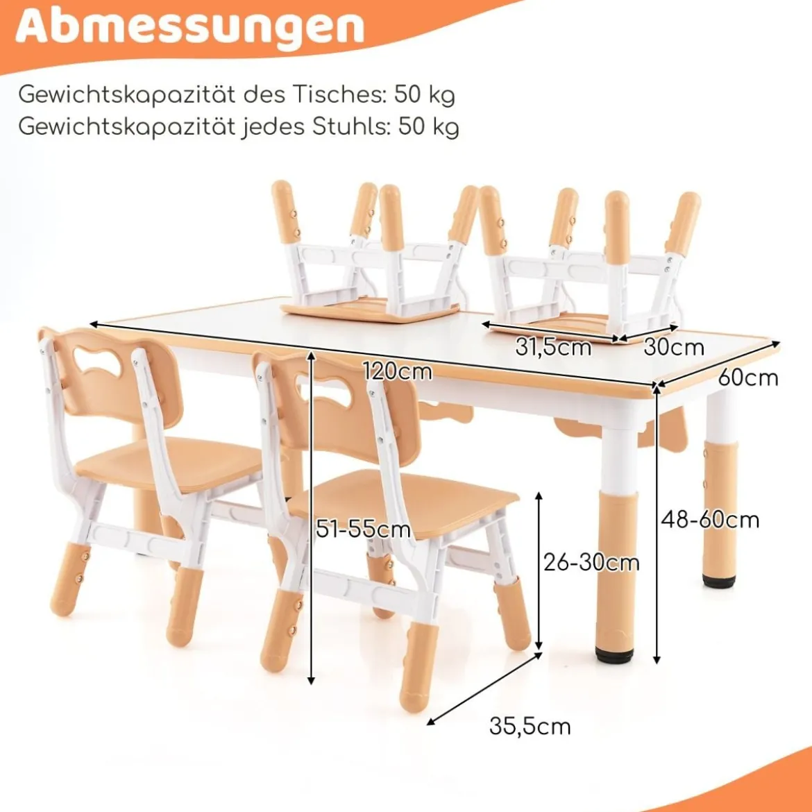 Kindertisch mit 4 Stühlen Set mit Graffiti-Tischplatte Höhenverstellbare Kindersitzgruppe