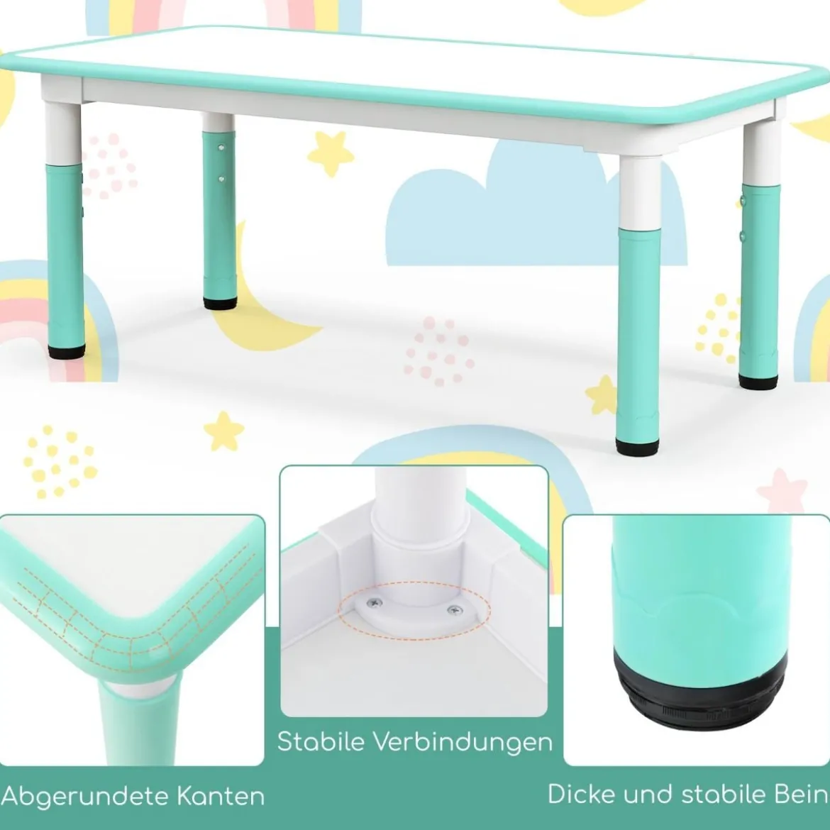 Kindertisch mit 4 Stühlen Set mit Graffiti-Tischplatte Höhenverstellbare Kindersitzgruppe