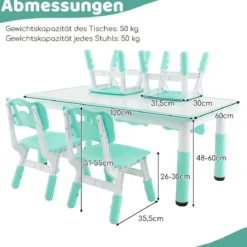Kindertisch mit 4 Stühlen Set mit Graffiti-Tischplatte Höhenverstellbare Kindersitzgruppe
