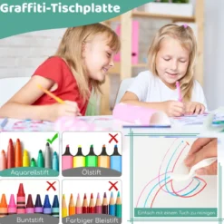 Kindertisch mit 4 Stühlen Set mit Graffiti-Tischplatte Höhenverstellbare Kindersitzgruppe