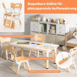 Kindertisch mit 4 Stühlen Set mit Graffiti-Tischplatte Höhenverstellbare Kindersitzgruppe