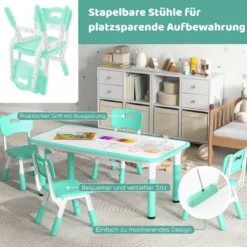 Kindertisch mit 4 Stühlen Set mit Graffiti-Tischplatte Höhenverstellbare Kindersitzgruppe