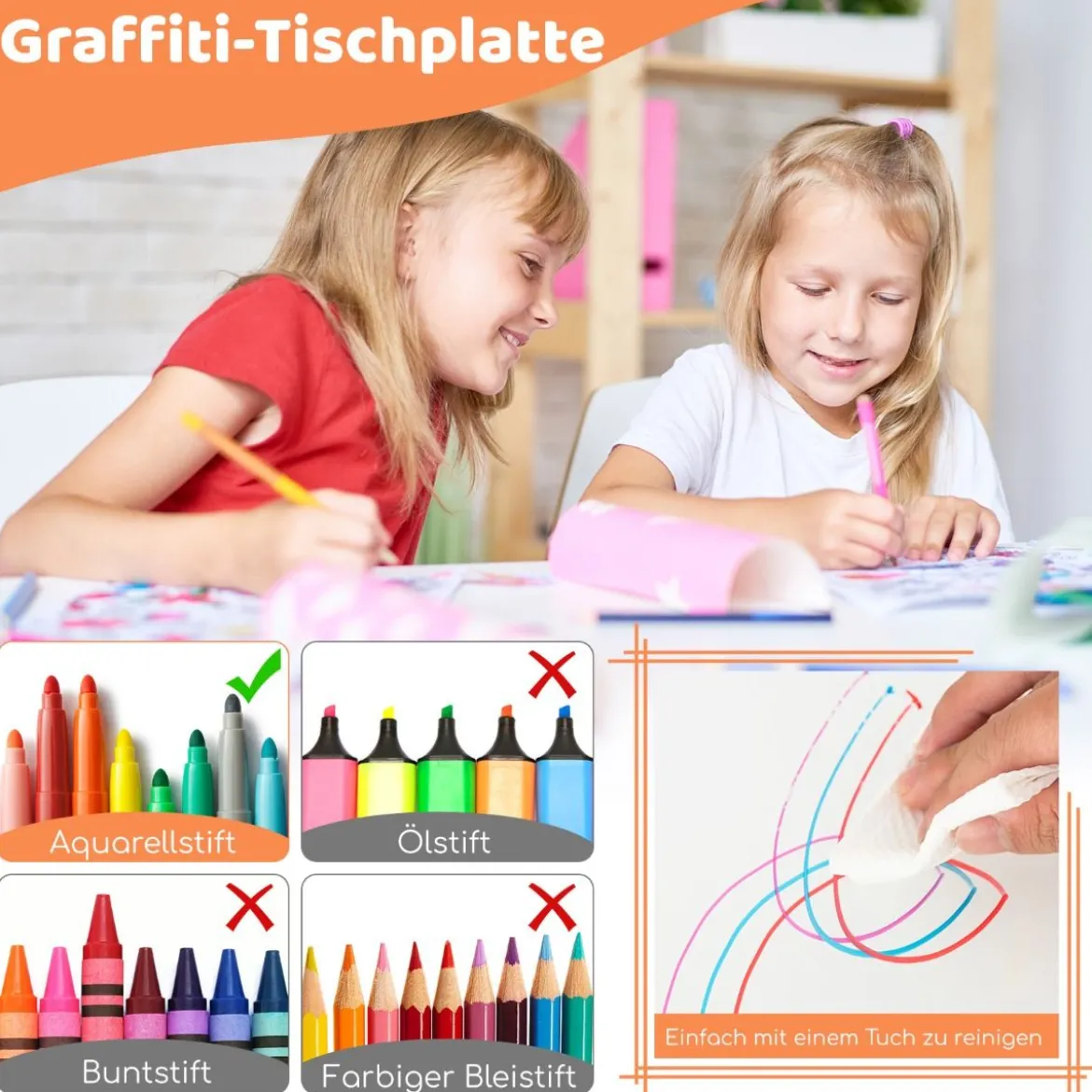 Kindertisch mit 4 Stühlen Set mit Graffiti-Tischplatte Höhenverstellbare Kindersitzgruppe