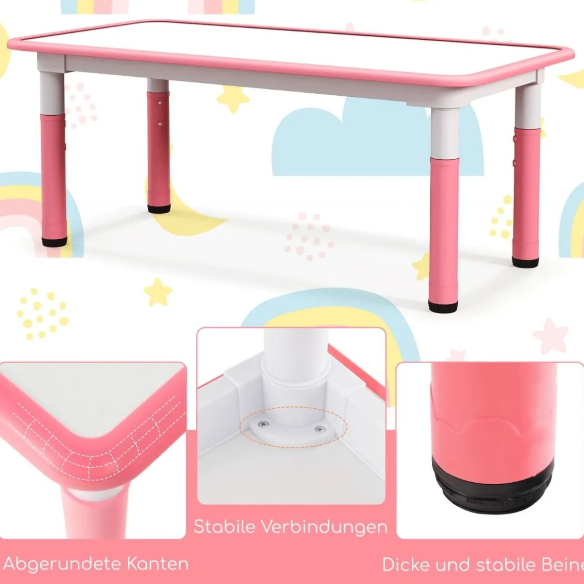 Kindertisch mit 4 Stühlen Set mit Graffiti-Tischplatte Höhenverstellbare Kindersitzgruppe