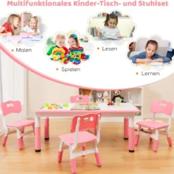 Kindertisch mit 4 Stühlen Set mit Graffiti-Tischplatte Höhenverstellbare Kindersitzgruppe