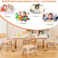 Kindertisch mit 4 Stühlen Set mit Graffiti-Tischplatte Höhenverstellbare Kindersitzgruppe