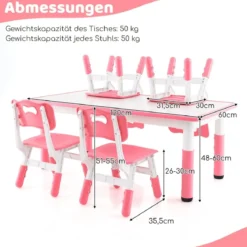Kindertisch mit 4 Stühlen Set mit Graffiti-Tischplatte Höhenverstellbare Kindersitzgruppe