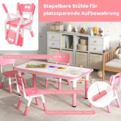 Kindertisch mit 4 Stühlen Set mit Graffiti-Tischplatte Höhenverstellbare Kindersitzgruppe