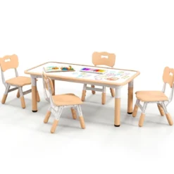 Kindertisch mit 4 Stühlen Set mit Graffiti-Tischplatte Höhenverstellbare Kindersitzgruppe