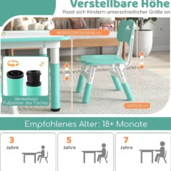 Kindertisch mit 4 Stühlen Set mit Graffiti-Tischplatte Höhenverstellbare Kindersitzgruppe