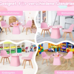 Kindertisch mit 2 Stühlen 3 TLG. Kindersitzgruppe aus Buchenholz Kindersitzgarnitur Rosa
