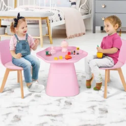 Kindertisch mit 2 Stühlen 3 TLG. Kindersitzgruppe aus Buchenholz Kindersitzgarnitur Rosa