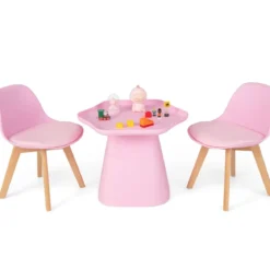 Kindertisch mit 2 Stühlen 3 TLG. Kindersitzgruppe aus Buchenholz Kindersitzgarnitur Rosa