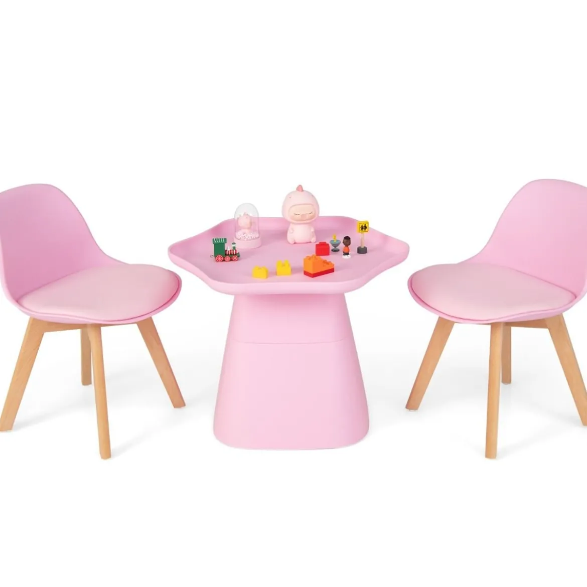 Kindertisch mit 2 Stühlen 3 TLG. Kindersitzgruppe aus Buchenholz Kindersitzgarnitur Rosa