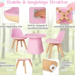 Kindertisch mit 2 Stühlen 3 TLG. Kindersitzgruppe aus Buchenholz Kindersitzgarnitur Rosa