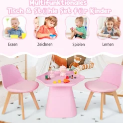 Kindertisch mit 2 Stühlen 3 TLG. Kindersitzgruppe aus Buchenholz Kindersitzgarnitur Rosa