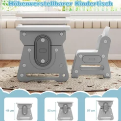 Kindertisch mit Stuhl Höhenverstellbare Kindersitzgruppe mit Neigbarem Whiteboard Grau