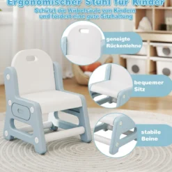 Kindertisch mit Stuhl & Neigbarem Whiteboard Höhenverstellbare Kindersitzgruppe Blau