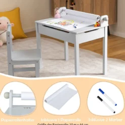 Kindertisch mit Stuhl Sensorisches Tischset für Kinder Grau