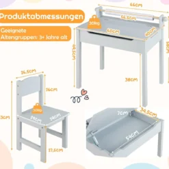 Kindertisch mit Stuhl Sensorisches Tischset für Kinder Grau