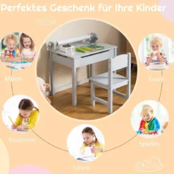 Kindertisch mit Stuhl Sensorisches Tischset für Kinder Grau