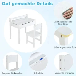 Kindertisch mit Stuhl Sensorisches Tischset für Kinder Weiß