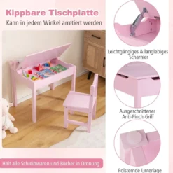 Kindertisch mit Stuhl Sensorisches Tischset für Kinder Rosa