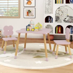 Kindertisch-Set in Blumenform hölzerner Spiel- und Aktivitätentisch für Kinder Rosa