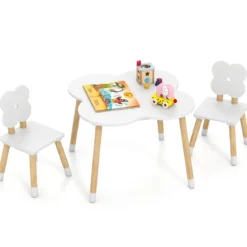 Kindertisch-Set in Blumenform hölzerner Spiel- und Aktivitätentisch für Kinder mit 2 kindgerechten Stühlen Weiß