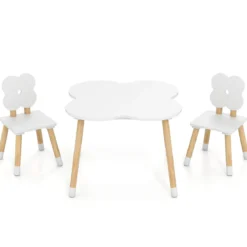 Kindertisch-Set in Blumenform hölzerner Spiel- und Aktivitätentisch für Kinder mit 2 kindgerechten Stühlen Weiß