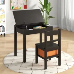 Kindertisch + Stuhl aus Massivholz mit Klappbarer Tischplatte & Schublade & Haken