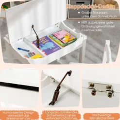 Kindertisch + Stuhl aus Massivholz mit Klappbarer Tischplatte & Schublade & Haken
