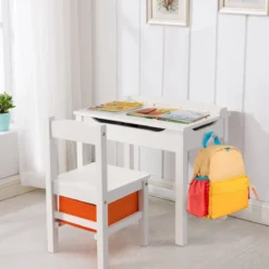 Kindertisch + Stuhl aus Massivholz mit Klappbarer Tischplatte & Schublade & Haken