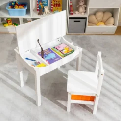 Kindertisch + Stuhl aus Massivholz mit Klappbarer Tischplatte & Schublade & Haken