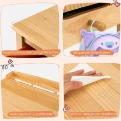 Kindertisch + Stuhl aus Massivholz mit Klappbarer Tischplatte & Schublade & Haken