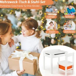 Kindertisch + Stuhl aus Massivholz mit Klappbarer Tischplatte & Schublade & Haken