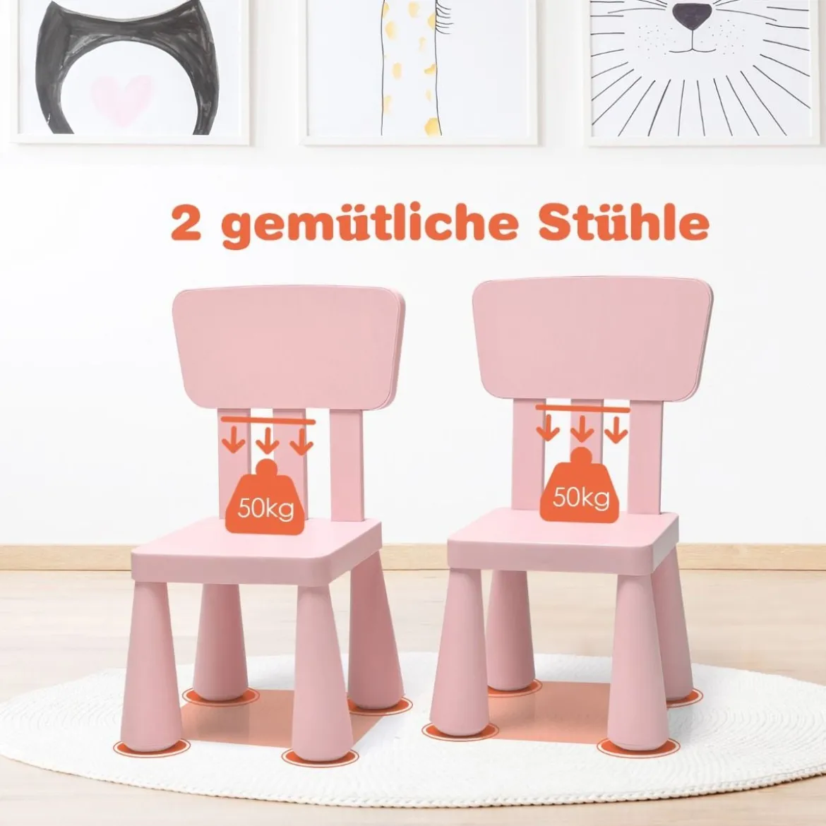 Kindertisch und 2 Stühlen 3 TLG. Kindersitzgruppe Kindermöbel-Set Rosa