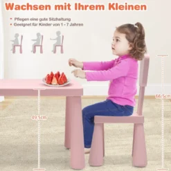 Kindertisch und 2 Stühlen 3 TLG. Kindersitzgruppe Kindermöbel-Set Rosa