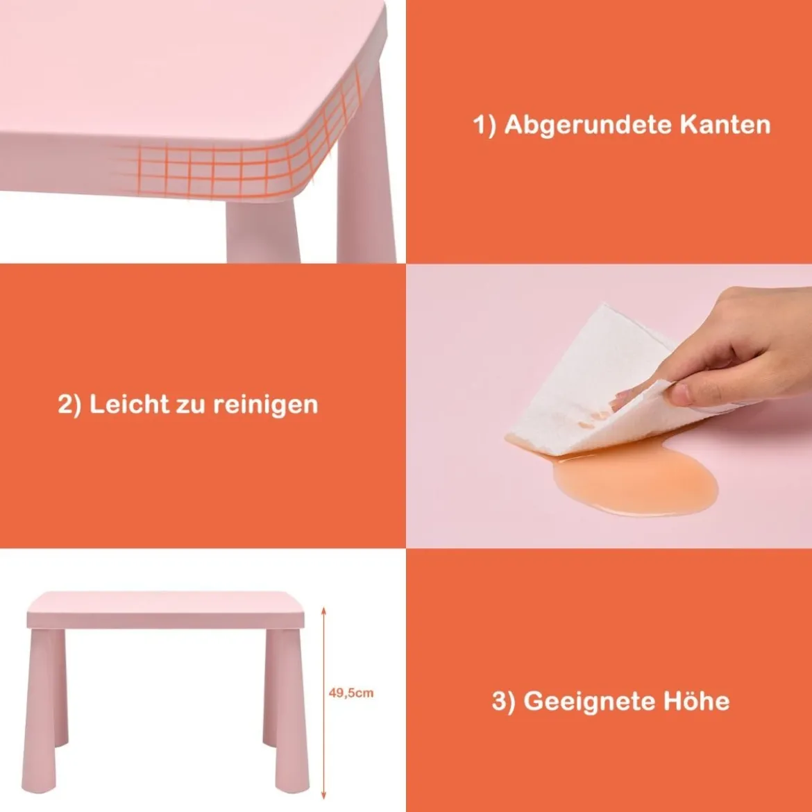 Kindertisch und 2 Stühlen 3 TLG. Kindersitzgruppe Kindermöbel-Set Rosa