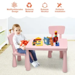 Kindertisch und 2 Stühlen 3 TLG. Kindersitzgruppe Kindermöbel-Set Rosa