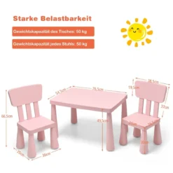 Kindertisch und 2 Stühlen 3 TLG. Kindersitzgruppe Kindermöbel-Set Rosa