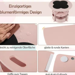 Kindertisch und Stuhl Set rund 5 teilige Kindersitzgruppe aus Holz mit 4 Stauraumhocker Rosa