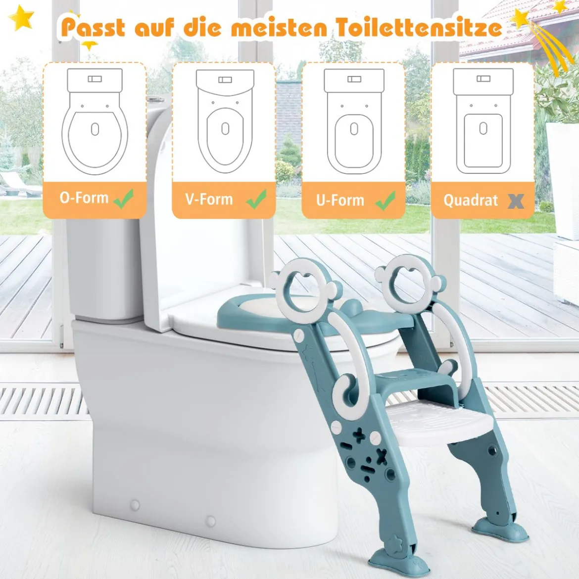 Kinder Toilettensitz faltbar Kinder Toilettentrainer Töpfchentrainer mit Leiter und Griffe Grün