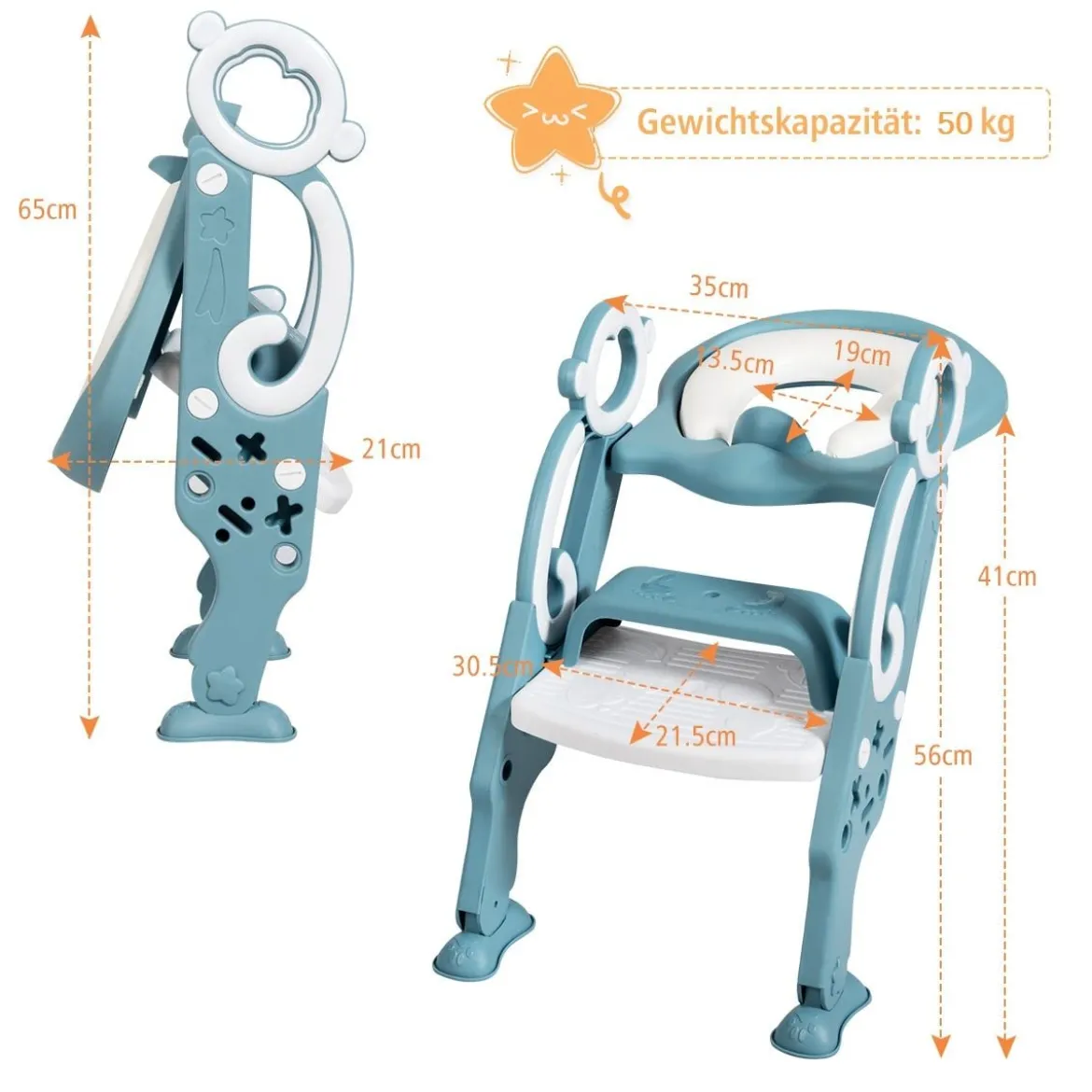 Kinder Toilettensitz faltbar Kinder Toilettentrainer Töpfchentrainer mit Leiter und Griffe Grün
