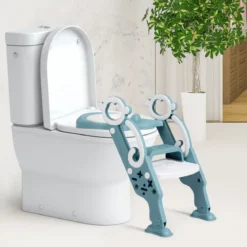 Kinder Toilettensitz faltbar Kinder Toilettentrainer Töpfchentrainer mit Leiter und Griffe Grün