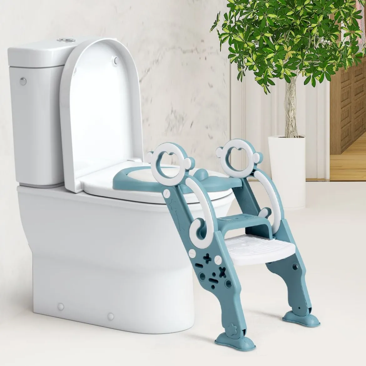 Kinder Toilettensitz faltbar Kinder Toilettentrainer Töpfchentrainer mit Leiter und Griffe Grün