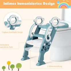 Kinder Toilettensitz faltbar Kinder Toilettentrainer Töpfchentrainer mit Leiter und Griffe Grün